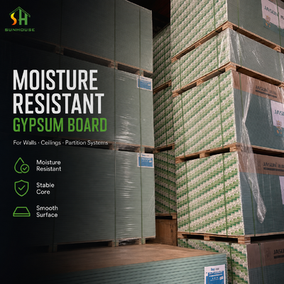 Moisture Grade Gypsum Boards with Export Packing for Container Shipping Warehouse Storage and Interior Project Supply