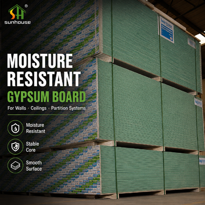 Water Resistant Plasterboard Gypsum Wall Panel Low Water Uptake Board for Washrooms Kitchens Ceilings and Interior Partitions