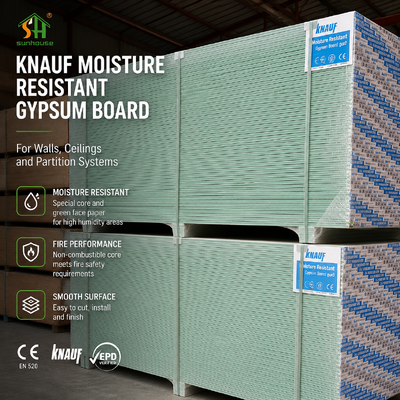 Moisture Resistant Gypsum Plasterboard Green Board Drywall Panel for Bathroom Kitchen Walls Ceilings and Humid Interiors